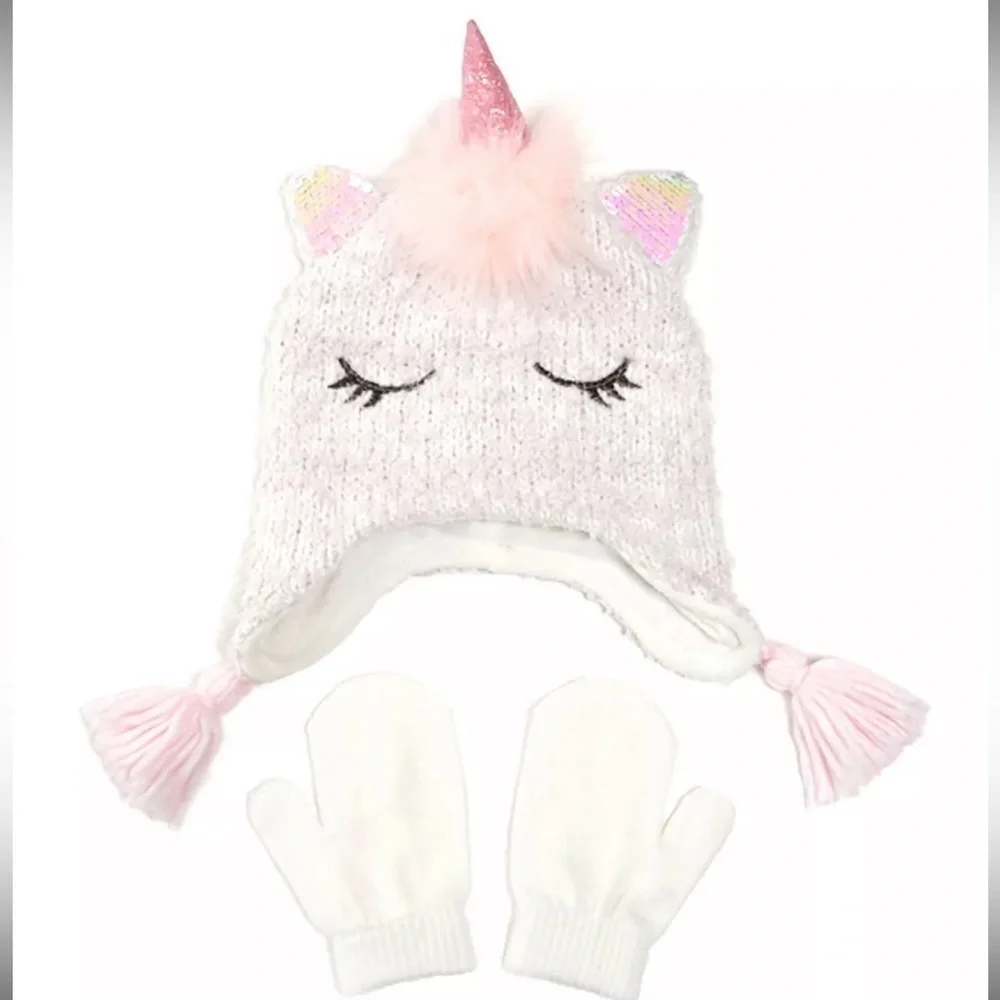 Love Design Toddler Girls Chenille Unicorn Heidi 2Piece Hat/Mitten, girl’s hat